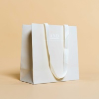 Sac d'emballage cadeau de vêtements ivoire recyclé personnalisé poignée ruban sacs à provisions en papier enduit beige crème de luxe promotion votre propre