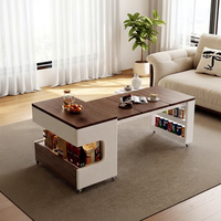 Table pliante multifonctionnelle, chariot mobile pour salon, table télescopique relevable, table basse en bois