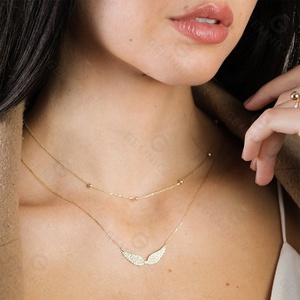 Gemnel Party-Halskette aus Messing, 18K Vergoldet und Rhodiniert, mit Pavé-Zirkonia und Engelsflügel-Anhänger, Heißer Verkauf, für Damen - Product Image 2