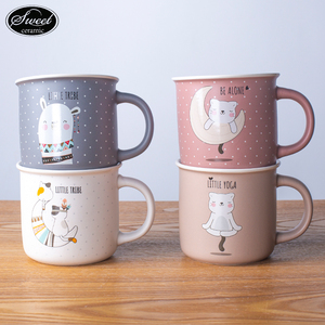 Vente en gros d'usine, tasse à thé au lait personnalisée avec un chat mignon, ensemble de tasses, camping, enfants, cadeau d'<span class=keywords><strong>anniversaire</strong></span>, tasse en émail, taza, tasses à café en céramique - Product Image 1