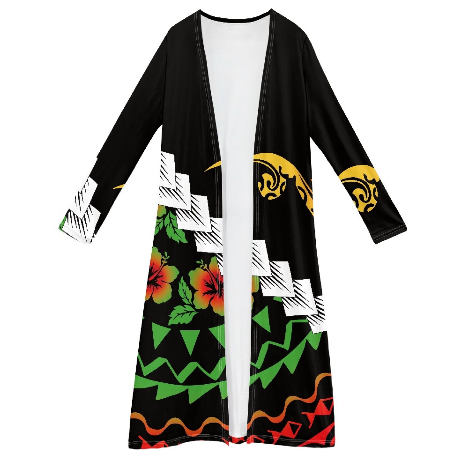 Hawaiian Tropical Flowers Print Cardigan Cloak Oversized