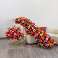 Arrangement floral de mariage S08, décoration de table de mariage en soie florale faite à la main, centre de table en fleurs artificielles rouge orange rose, boules de fleurs