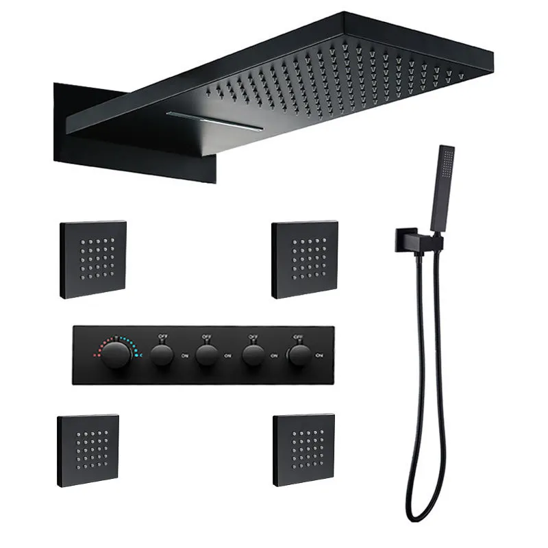 Pexmax set doccia da bagno nero a scomparsa soffioni doccia a pioggia incorporati a soffitto sistema doccia a pioggia in ottone