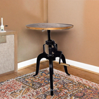 Table de salle à manger ronde industrielle réglable en fonte, avec mécanisme de levage manuel en métal durable, convertible en table en bois