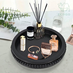 Luxury Gift <b>Black</b> Round Decorative Tea Coffee Sweets Serving Trays Wooden Beaded <b>Plate</b> Perfume Cosmetic Display Stand - Product Image 5