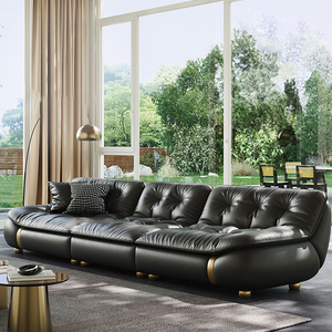 Divano a fila verticale in pelle di mucca di lusso moderno primo strato per soggiorno nero Design di fascia alta per Villa in barca a vela - Product Image 5