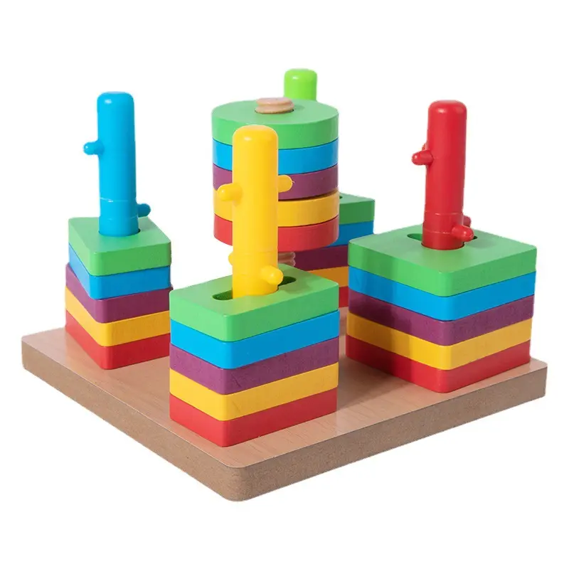 Set di giocattoli a piramide a blocchi di legno Montessori Building Game Cubes Toys Rainbow Cuber Wood Puzzle Stacking Blocks