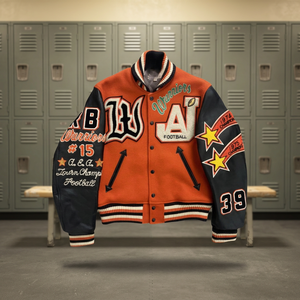 Veste bomber en cuir de style streetwear, broderie de haute qualité, polaire d'hiver, veste varsity pour hommes, baseball, collège - Product Image 3