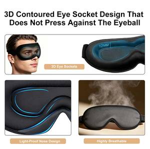 Masque de sommeil <span class=keywords><strong>3D</strong></span> en soie glacée Lycra triple couche CM Wholesale, personnalisable avec logo imprimé, en mousse à mémoire de forme, occultant, pour hôtel, cadeau, service OEM - Product Image 2