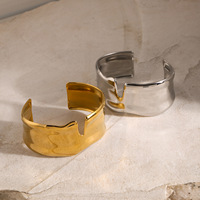 Bracelets ouverts larges et épais en acier inoxydable poli lisse, plaqués or, exagérés, pour femmes