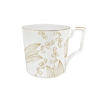Cangkir Kopi Teh Porselen Bone China Berpinggiran Emas Motif Bunga untuk Hotel Restoran Kafe Hadiah Eceran Peralatan Makan Minum Kustom