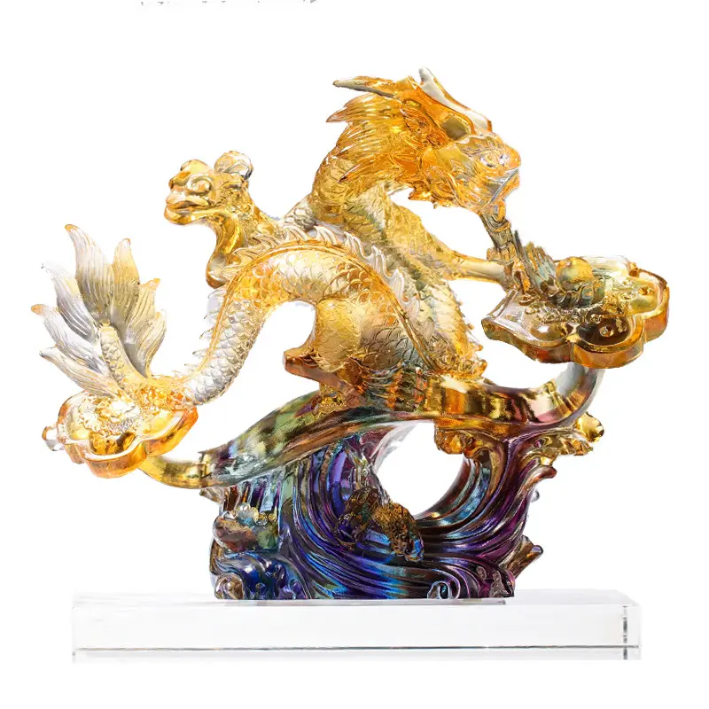 Liuli Dragon Decoration Fulong Ruyi Chinese Style Crafts Business Prosperous Decoration Opening Birthday Gift