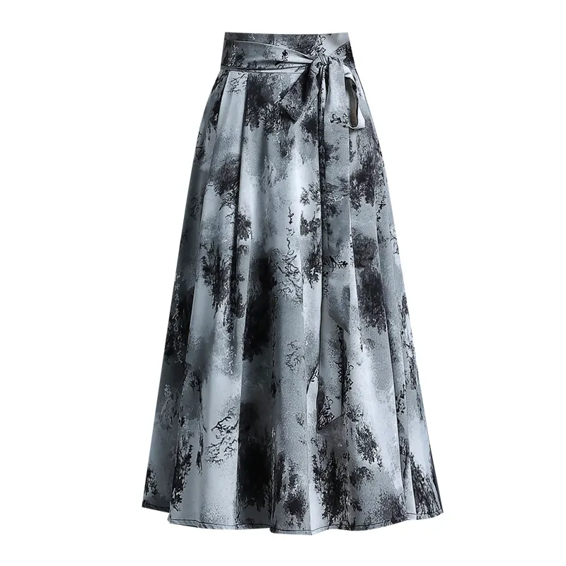 Falda de estilo chino falda de pintura de tinta de verano Falda larga de temperamento adelgazante