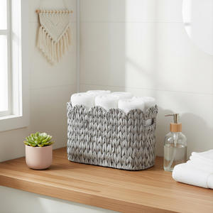 Cesta de almacenamiento tejida Bobai, rectangular, blanca y gris, hecha a mano, para baño, organizador de papel higiénico - Product Image 1