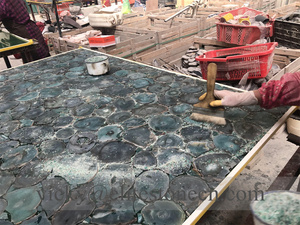 Plaque de pierre naturelle <span class=keywords><strong>en</strong></span> agate verte rétroéclairée pour comptoir de cuisine, carreaux de sol décoratifs, décoration de luxe - Product Image 4