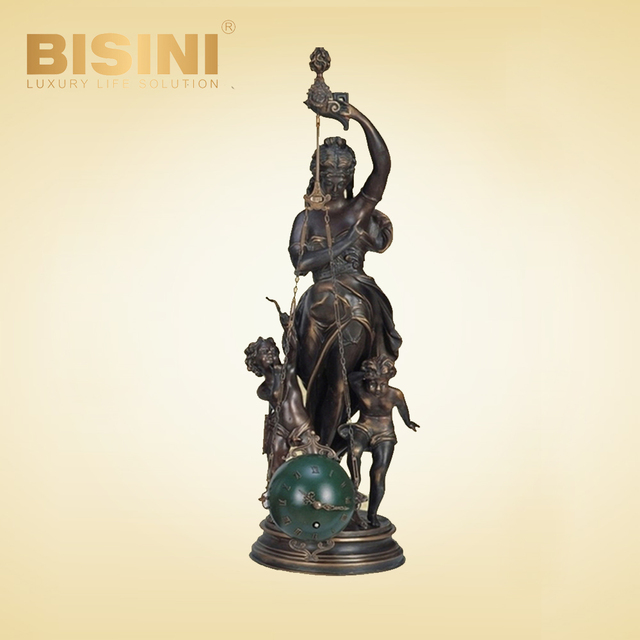 Antique Sculpture Mother and Child Pendulum Clock Marble Base Quaint Pure Copper Mechanical Clock
