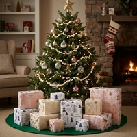 Papier de soie personnalisé pour Noël, motif arbre de Noël doré, 17 g/m², fabricant de papier de soie en gros pour sacs cadeaux, mariage, écologique