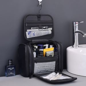 Sac de rangement cosmétique de voyage imperméable multi-couches grande capacité en PU avec fermeture éclair, poignée souple et crochet de suspension - Product Image 1