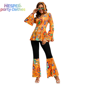 HESPER Ensemble de Costume Vintage Années 70 Disco Imprimé Abstrait Manches Cloche Rétro Hippie Crop Top & Pantalon pour Femme - Thème TV & Cinéma - Product Image 2