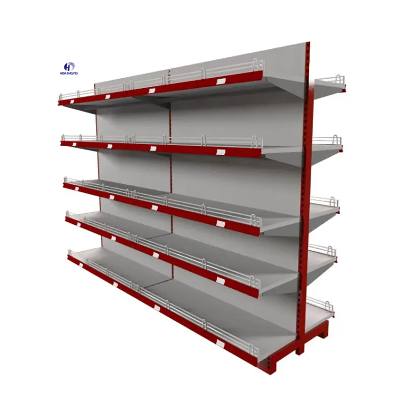 Étagères de supermarché de haute qualité 100kg/couche gondole double face supports en métal pour les magasins