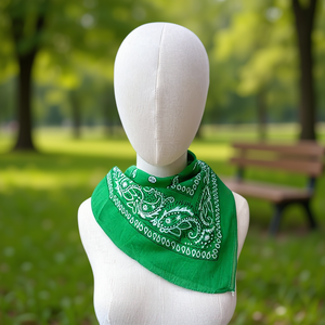 Pañuelo Cuadrado Angelina Verde Paisley 54x54cm 100% Algodón, Bandana, Accesorio para la Cabeza, Primavera Verano, Casual, Multifuncional - Product Image 2