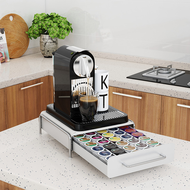 Stackable Metal Retail Coffee Bean Pods Mug Syrup Capsule Holder Display Storage Rack Tray Drawer Sugar Box Combination