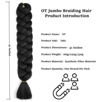 Extensions de cheveux tressés X/P Yaki Jumbo 82 pouces 165g en fibre synthétique PET, trame simple, non traitées chimiquement, emballage OEM