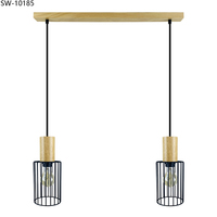 Lampe suspendue en fil de fer pour décoration intérieure, lanterne créative nordique en cage, lampe suspendue en bois pour salle à manger, bar, restaurant