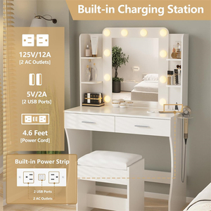 Table de maquillage moderne personnalisée en bois blanc avec miroir éclairé réglable, multifonctionnelle pour manucure, idéale pour salle à manger <span class=keywords><strong>et</strong></span> salon - Product Image 6