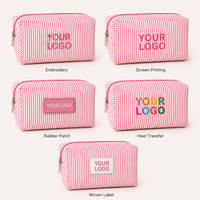 Pochette cosmétique personnalisée avec logo brodé, en tissu seersucker rayé, pour hôtel, cadeau, voyage, trousse de toilette