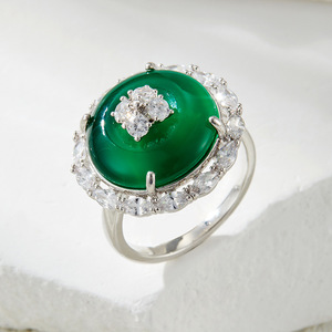 Emerald Chalcedony Open <b>Ring</b> Micro Pave Zircon Adjustable Index <b>Finger</b> <b>Ring</b> Gift Jewelry - Product Image 4
