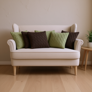 SOGA 6Pc Cable Knit Pillow <b>Covers</b> 45Cm Sage Green Deep Chocolate Brown Square Fabric Set <b>For</b> Living Room <b>Sofas</b> - Product Image 2