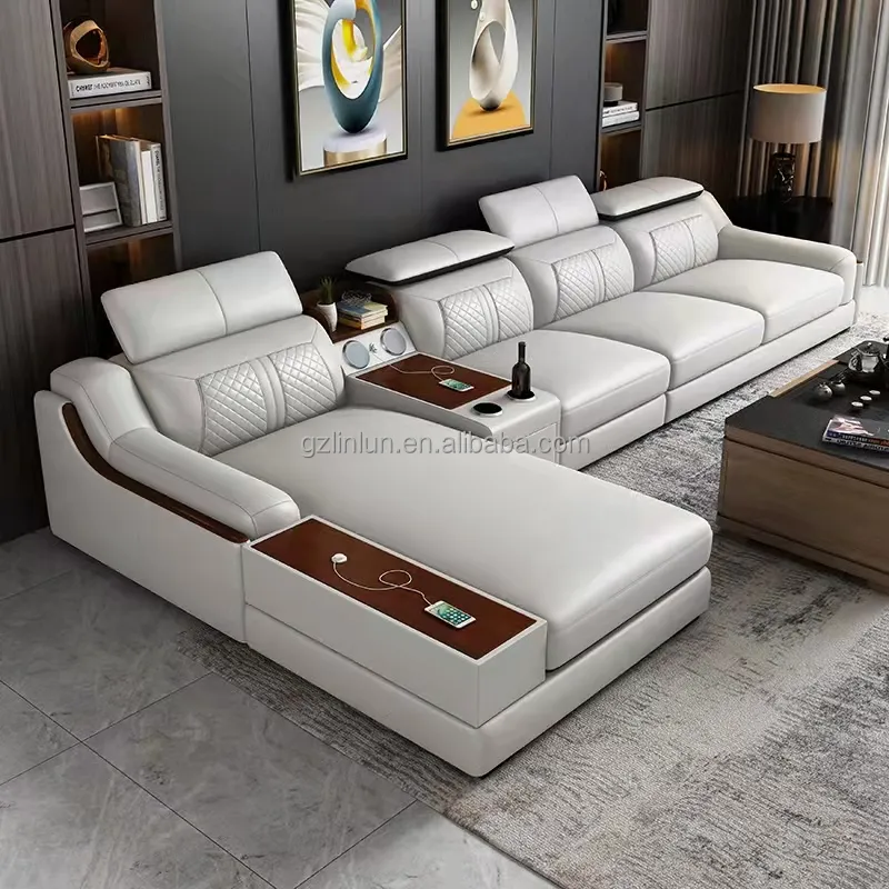 Conjunto de sofá de couro de lazer, sofá de couro modular, confortável, durável, profundo, conjunto de sofá contemporâneo
