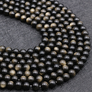 Natural Stone <strong>Black</strong> Obsidian Round Loose <strong>Beads</strong> 15" Strand 4 6 8 10 12 14MM Pick Size for Jewelry Making - Product Image 1