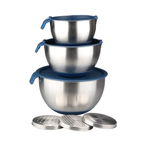 Professional <b>Kitchen</b> Mixing Bowls <b>Set</b> with Interchangeable Graters Nesting Metal Bowls with <b>Silicone</b> Handles and Lids - Product Image 4