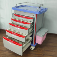 Chariot d'urgence hospitalier en plastique ABS avec bacs, capacité de charge de 330 lb, chariot mobile à double face pour médicaments, pour salle d'opération
