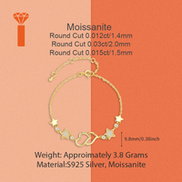S925 Sterling zilveren armband met in elkaar grijpende hart-ster moissanite, verstelbare verlengketting, pavé ronde stenen, Valentijnsdag sieraden