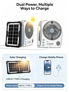 Free Shipping Household Solar Powered Desk <b>Fan</b> White Indoor Cooling Standing <b>Fan</b> With Remote Control - Product Image 1