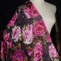 Kain Sutra Opal Warna Coklat Tua Pink, Lembut, Motif Bunga Besar, Cocok untuk Pakaian Wanita, Blus Cantik