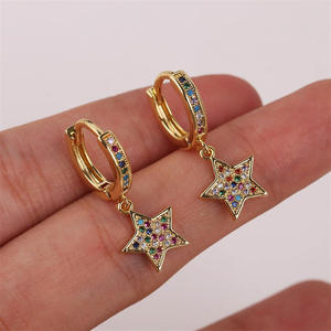 Venta caliente joyería de moda colorido Arco Iris circón hipoalergénico estrella Luna frutas Palma Huggie pendientes de aro para mujeres - Product Image 6