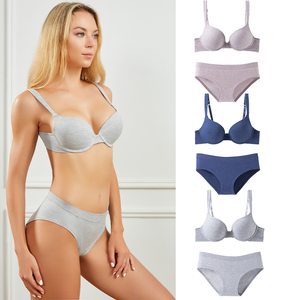 Buen precio Cómodo Casual Underwire Pus up Bralettes Y Bragas Levantamiento de apoyo Sujetador de punto sin costuras <span class=keywords><strong>Hipster</strong></span> Set para mujeres - Product Image 1