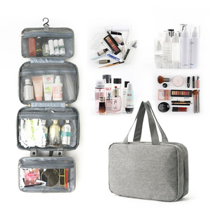 Sac de voyage à maquillage séparé sec/humide, prix d'usine, en tissu Oxford imperméable, pliable en quatre, à suspendre pour le rangement - Product Image 1