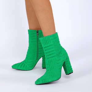 Nouvelles bottes courtes pour femmes, tendance 2025, à talons hauts et épais, vertes, style défilé - Product Image 2
