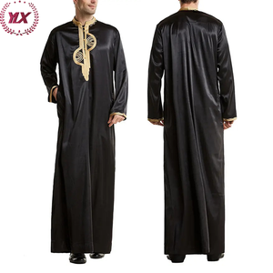 Túnica musulmana de moda moderna Slik Lujoso Stand Collar Kaftan Árabe Manga larga Bordado Thobe para hombres - Product Image 1