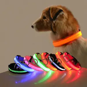 Collier LED en Nylon pour chien, sécurité nocturne, clignotant, laisse pour chien, colliers fluorescents lumineux pour chiens, fournitures pour animaux de compagnie