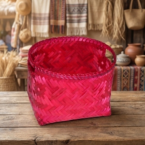 Cheap Price Handwoven Bamboo <b>Storage</b> Basket Red Woven Organizer Bin for Home Decor and <b>Office</b> <b>Storage</b> - Product Image 3