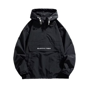 맞춤형 유니섹스 봄 후드 방풍 방수 스탠드 칼라 면 혼방 하프 집업 6-in-1 윈드브레이커 재킷 다용도 - Product Image 5