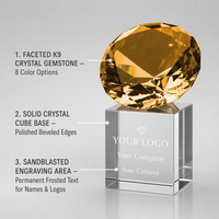 Trofeo de Reconocimiento Corporativo Personalizado con Base de Cubo de Cristal Grabado a Medida, Premio de Servicio con Gema de Cristal Facetada al por Mayor
