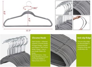Perchas de Terciopelo Antideslizantes Reforzadas para Abrigos y Trajes, Perchas Ahorradoras de Espacio con Giro de 360 Grados °   Gancho Giratorio - Product Image 2