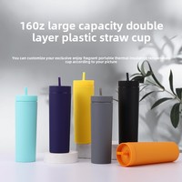 2025 nouveau gobelet en acrylique à double paroi de 16oz personnalisé en gros paille couvercle étanche tasse en plastique réutilisable pour les fêtes Applicable